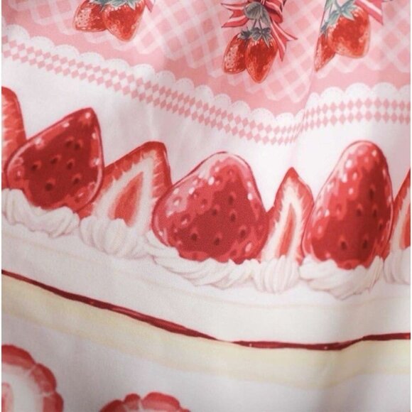 Women's Large Knee Length Skirt with Strawberry Print Pink/Red Summer Vibe - Picture 5 of 7